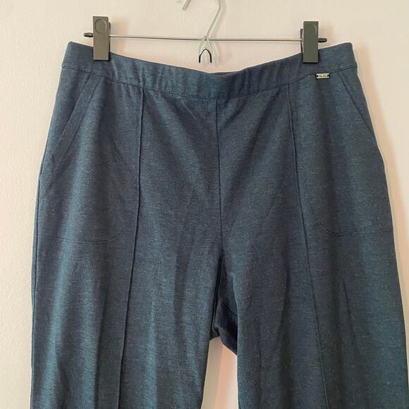 St. John Navy Blue Heathered Pintuck Stretchy Straight Leg Pants Women's size 12 - Picture 3 of 12
